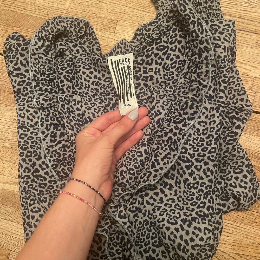 Free People Blue Cheetah Work Top